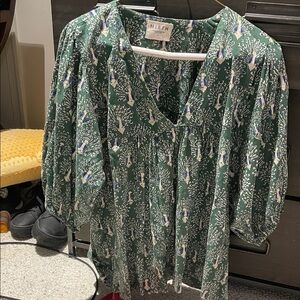 MIRTH BELEM POPOVER BLOUSE PEACOCK PRINT HANDMADE COTTON. NWT  SZ LARGE